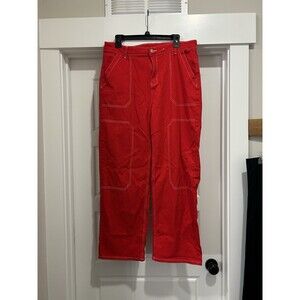 Women Straight Leg Stretch Jeans Size 16 Red Denim Mid Rise Game Day USA Preppy